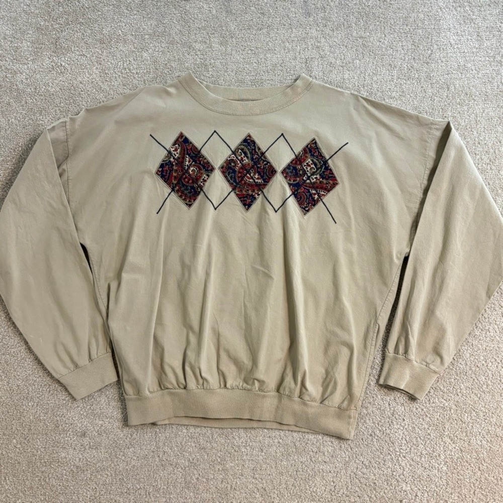 Quitman Argyle Paisley Print Cotton Sweatshirt Pullover‎ Crew Neck Mens L